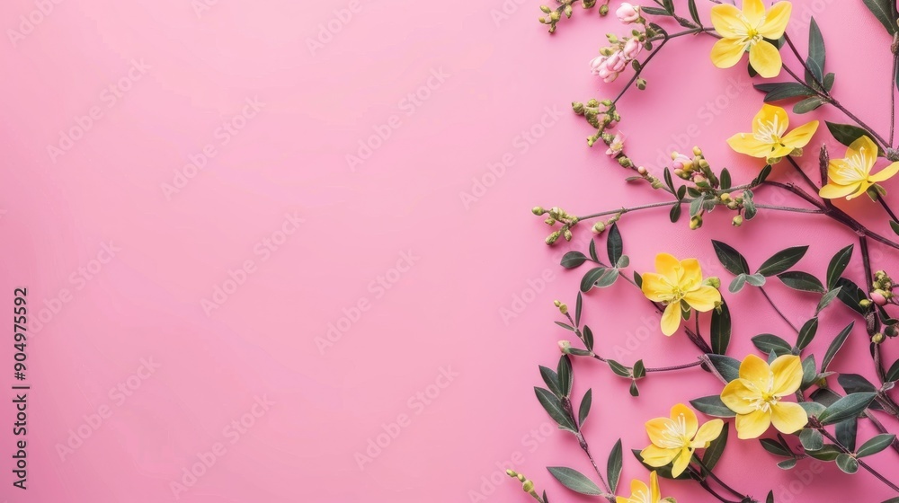 Floral banner on pink backdrop spring theme with space for text Floral banner on pink backdrop spring theme with space for text
