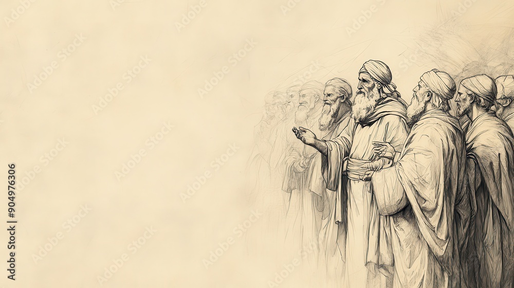 Fototapeta premium Moses Selecting Capable Men to Act as Judges, Following Jethro's Wise Counsel - Biblical Illustration, Bible Wall Art, Beige Background - Exodus Jethro's Visit