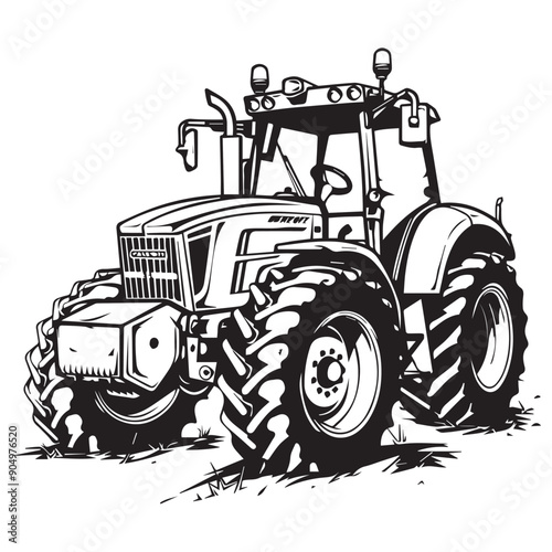 TRACKED TRACTOR in cartoon, doodle style . Image for t-shirt, web, mobile apps and ui. Isolated 2d vector illustration in logo, icon, sketch style, Eps 10, black and white. AI Generative