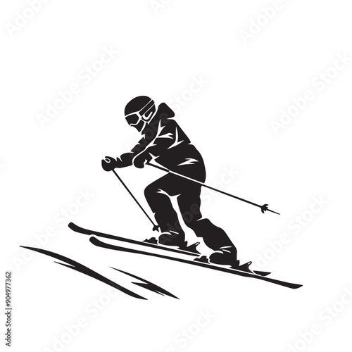 Skiing in cartoon, doodle style . Image for t-shirt, web, mobile apps and ui. Isolated 2d vector illustration in logo, icon, sketch style, Eps 10, black and white. AI Generative