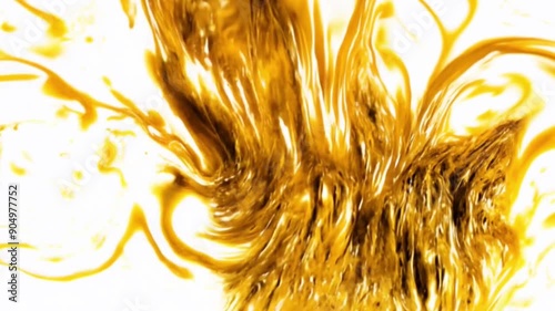 Abstract golden glitter liquid paint flow transition with white background