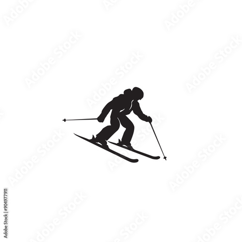 Skiing in cartoon, doodle style . Image for t-shirt, web, mobile apps and ui. Isolated 2d vector illustration in logo, icon, sketch style, Eps 10, black and white. AI Generative