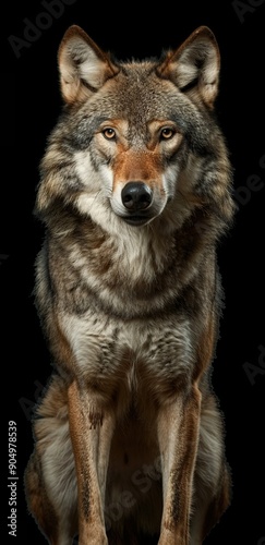 Portrait of Gray Wolf (Canis lupus) isolated on black background © Obsidian