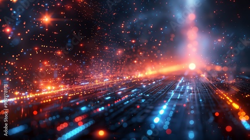 Vibrant Abstract Digital Artwork Representing Pulsating Light Trails and Cosmic Energy Flowing Through Dark Space