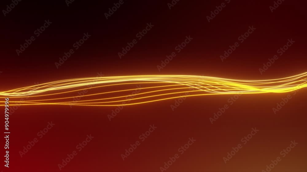 Bright background consisting of abstract flowing lines glowing in gold and orange colors on a dark maroon background