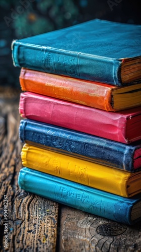 Detailed shot of colorful notebooks stacked with a neatly ironed uniform and sneakers on a wooden desk, [School Supplies], [Prepared Student Essentials]