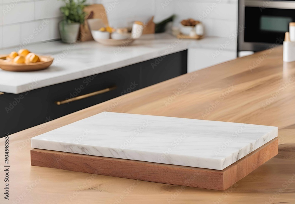 kitchen-themed product presentation podium is designed to showcase culinary products in an appealing and functional setting