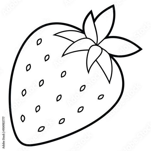 Line Art Vector of a Strawberry with Leafy Top