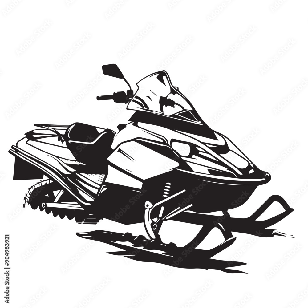 SNOWMOBILE in cartoon, doodle style . Image for t-shirt, web, mobile apps and ui. Isolated 2d vector illustration in logo, icon, sketch style, Eps 10, black and white. AI Generative