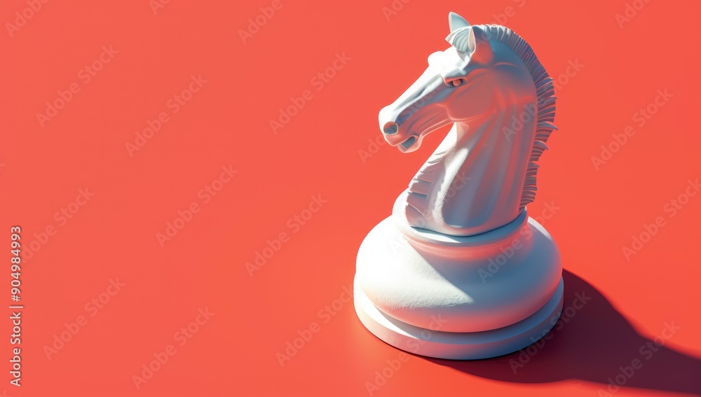 White Knight Chess Piece on a Red Background White Knight Chess Piece on a Red Background