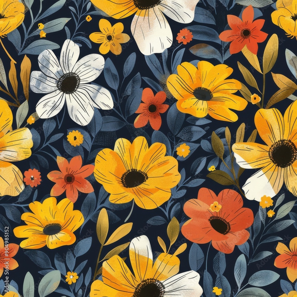 Seamless floral pattern with hand drawn flowers. Seamless floral pattern with hand drawn flowers.