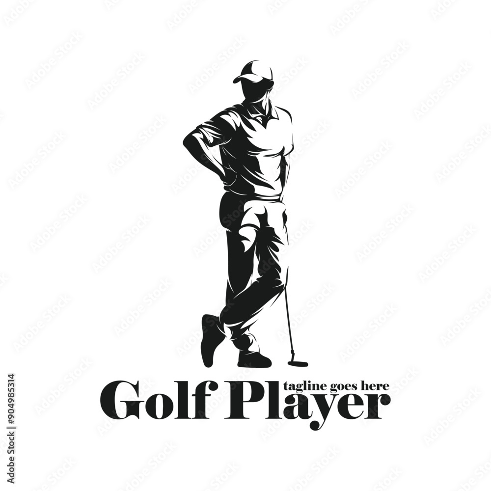 Obraz premium Man playing golf silhouette vector illustration. Professional golf with black and white colour