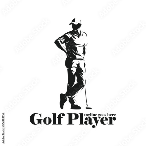 Man playing golf silhouette vector illustration. Professional golf with black and white colour