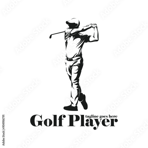 Man playing golf silhouette vector illustration. Professional golf with black and white colour