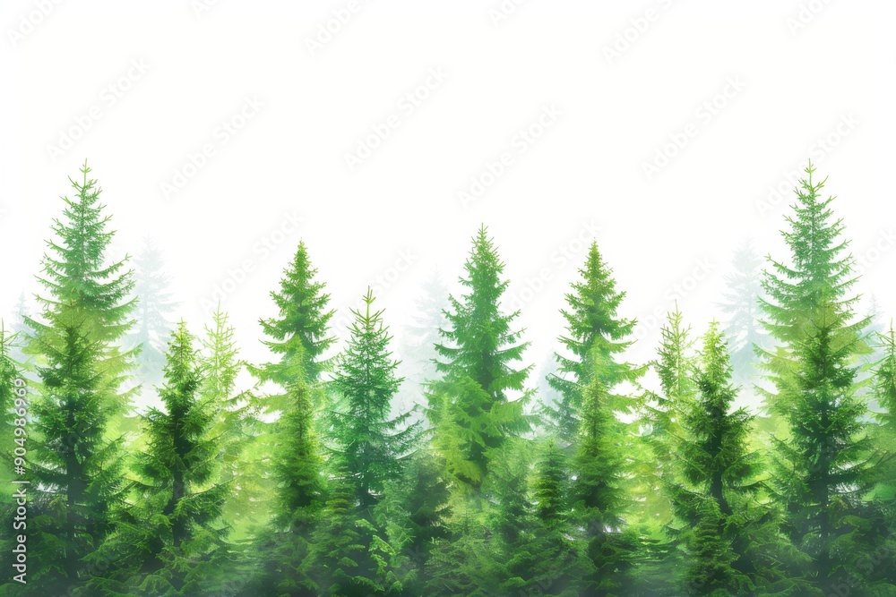 Obraz premium Forest Skyline. Spring Silhouette of Green Pine Trees in Nature Background