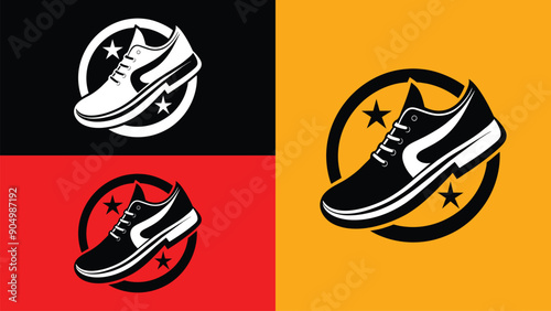 Black Running Shoe in Circle with different colors with fully editable and high quality file