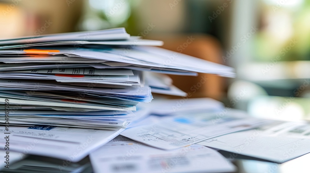 A Large Stack of Paper Documents and Bills A Large Stack of Paper Documents and Bills
