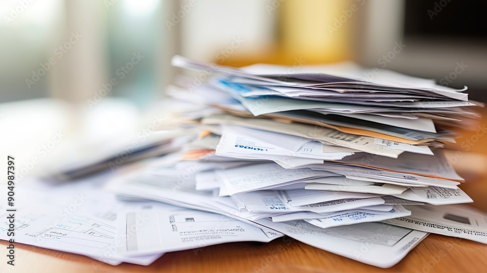 A Messy Pile of Paper Receipts on a Table A Messy Pile of Paper Receipts on a Table