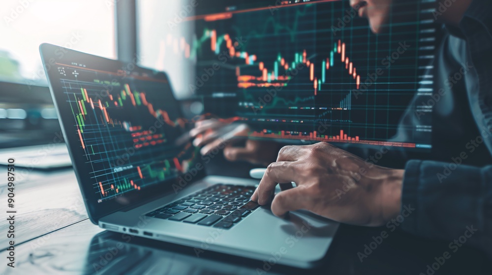 A financial advisor sits at a desk with a client, discussing various investment options displayed on a laptop screen. The image highlights the importance of asset allocation in creating a balanced A financial advisor sits at a desk with a client, discussing various investment options displayed on a laptop screen. The image highlights the importance of asset allocation in creating a balanced