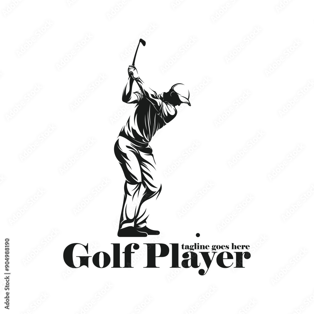Fototapeta premium Man playing golf silhouette vector illustration. Professional golf with black and white colour