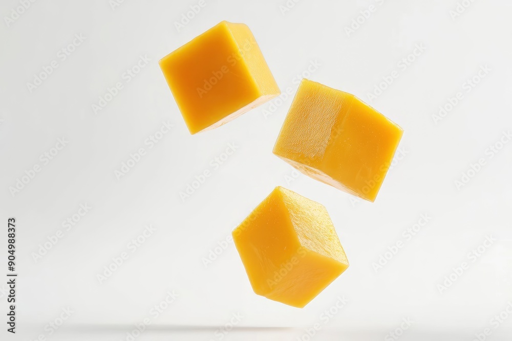 Falling Mango cube isolated on white background, full depth of field, ai 