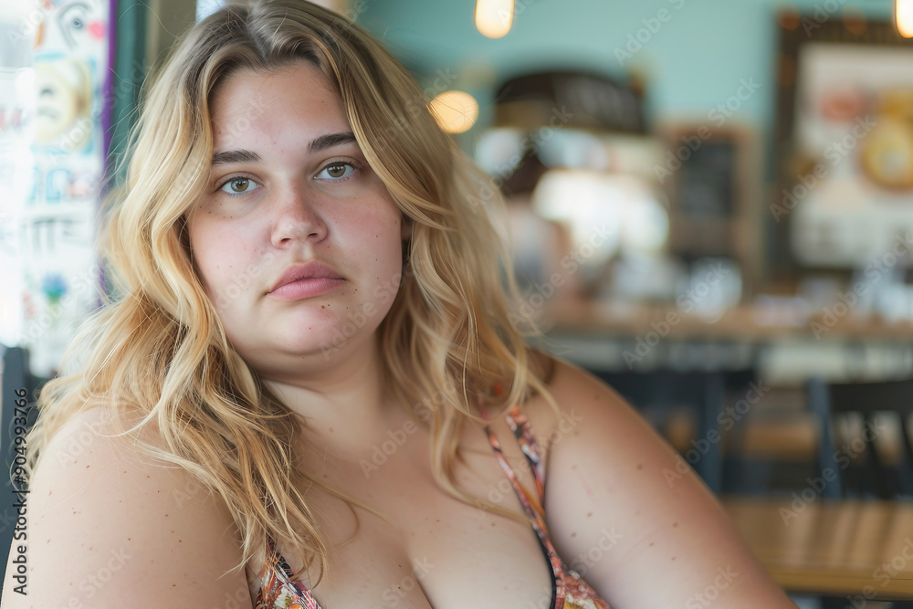 Fototapeta premium AI generated photo of beautiful plump happy girl