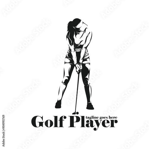Woman playing golf silhouette vector illustration. Professional golf with black colour and white background