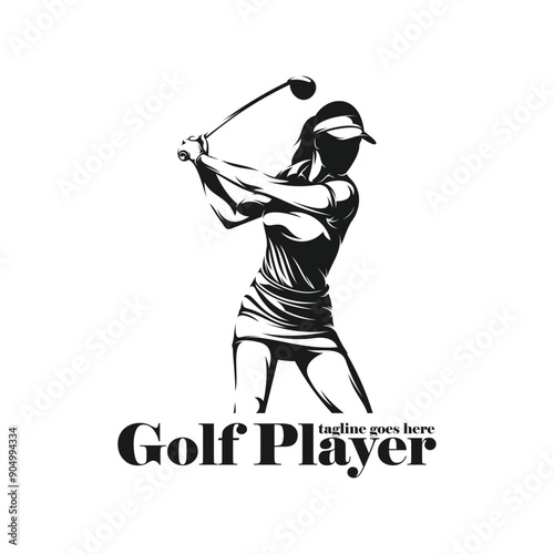 Woman playing golf silhouette vector illustration. Professional golf with black colour and white background