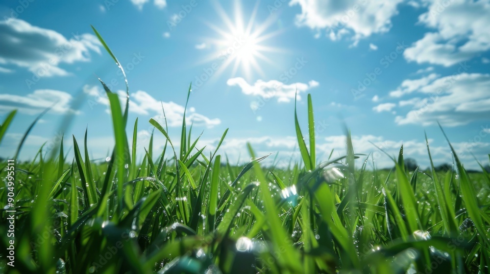 Fototapeta premium Grass Growing Against Sky in Field. Landscape of Nature and Beauty