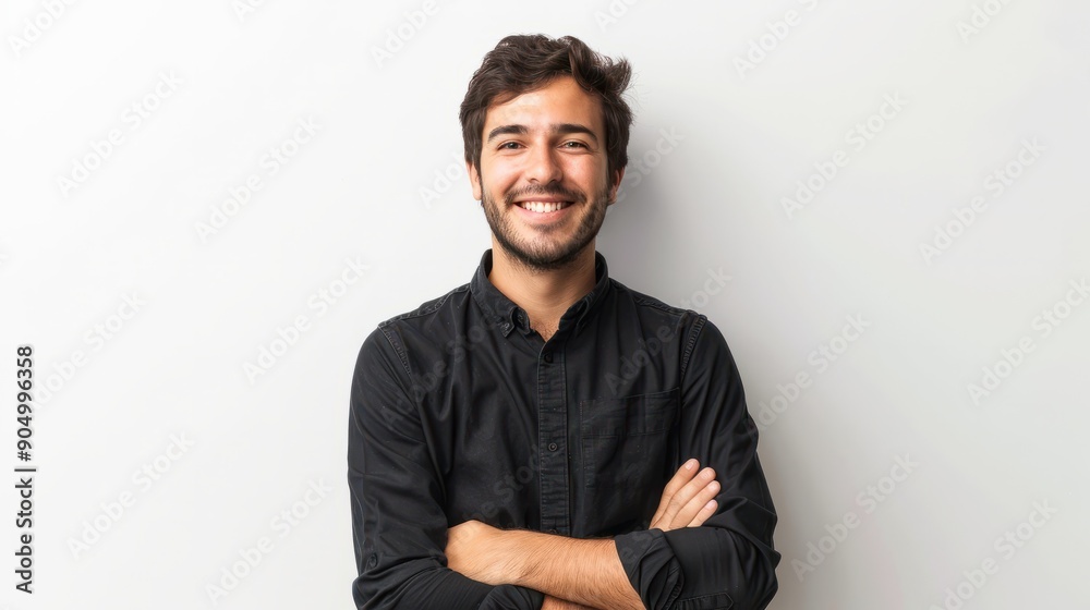 Portrait of a happy latin man with arms crossed against white background Portrait of a happy latin man with arms crossed against white background
