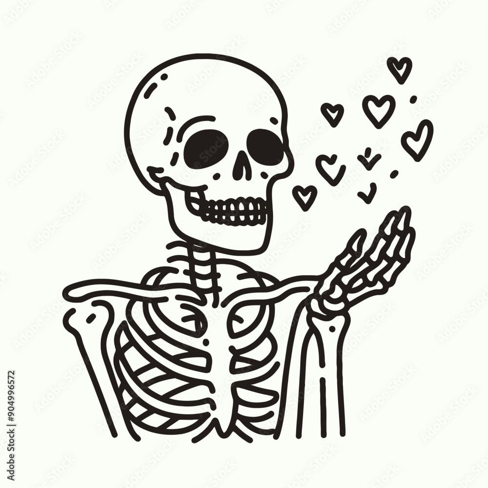 Skeleton blowing kisses Valentine Silhouette Cute Doodle Cartoon Line Art Vector Clipart illustration Skeleton blowing kisses Valentine Silhouette Cute Doodle Cartoon Line Art Vector Clipart illustration