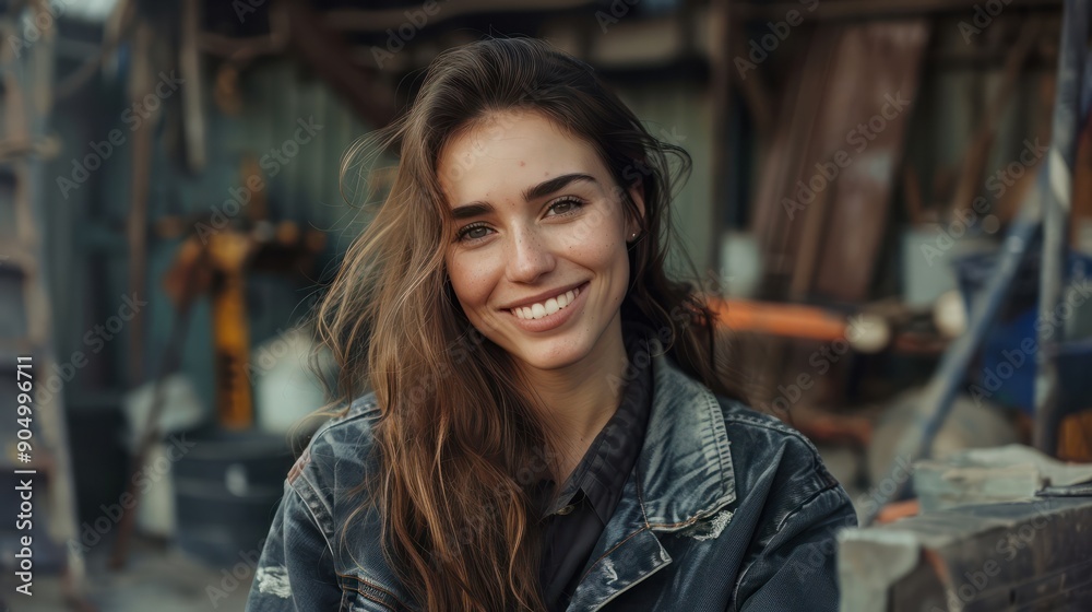 portrait of a smiling young woman in work clothes portrait of a smiling young woman in work clothes
