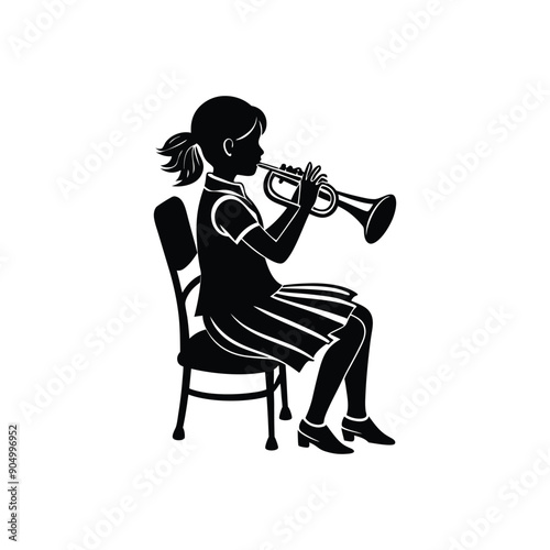 sitting girl playing trumpet silhouette
