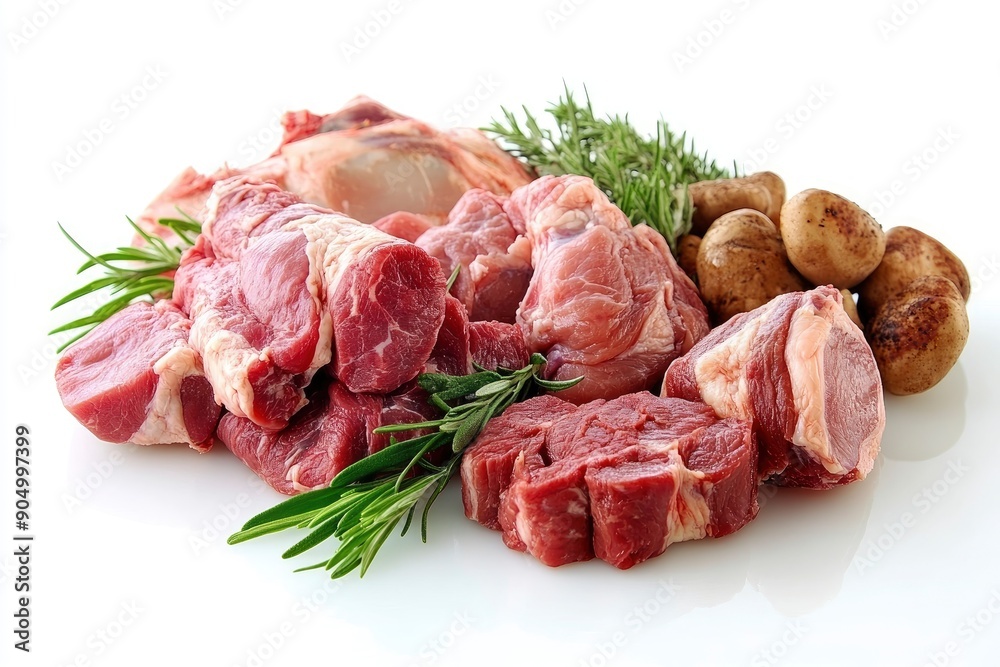 Meat assortment, different raw meat isolated on white background, full depth of field , ai Meat assortment, different raw meat isolated on white background, full depth of field , ai