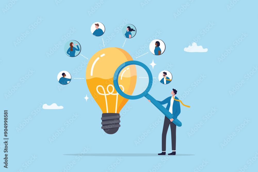 Capacity planning, resource management or efficiency analysis, demand provisioning, redundancy or utilization forecast, resource allocation concept, businessman magnify lightbulb capacity plan. Capacity planning, resource management or efficiency analysis, demand provisioning, redundancy or utilization forecast, resource allocation concept, businessman magnify lightbulb capacity plan.