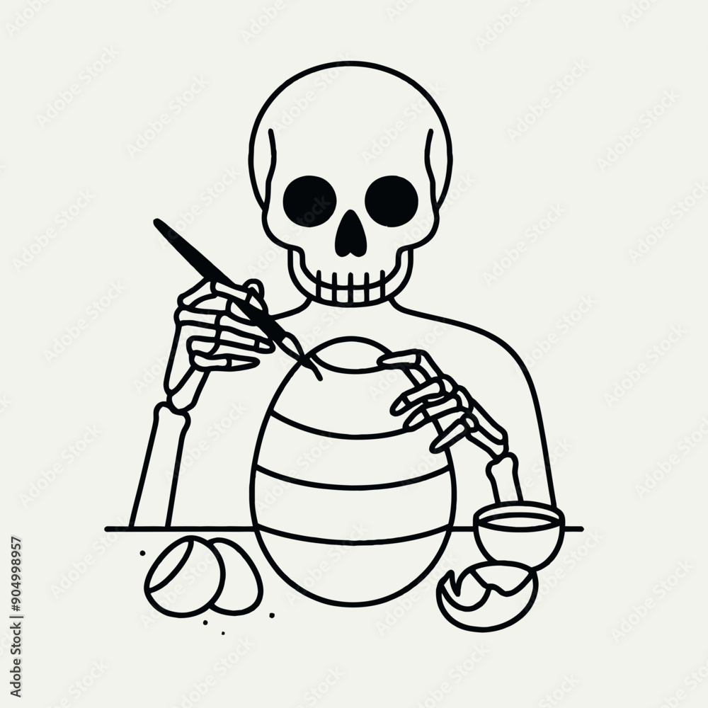 Skeleton painting Easter eggs Silhouette Cute Doodle Cartoon Line Art Vector Clipart illustration Skeleton painting Easter eggs Silhouette Cute Doodle Cartoon Line Art Vector Clipart illustration