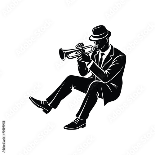 sitting man playing trumpet silhouette