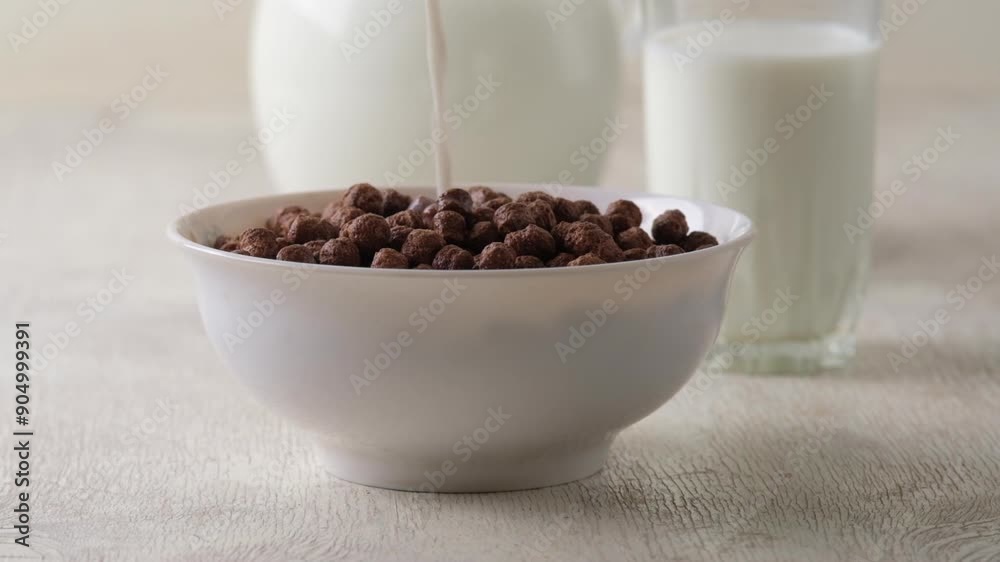 bowl of corn granola with milk for healthy breakfast, close up bowl of corn granola with milk for healthy breakfast, close up