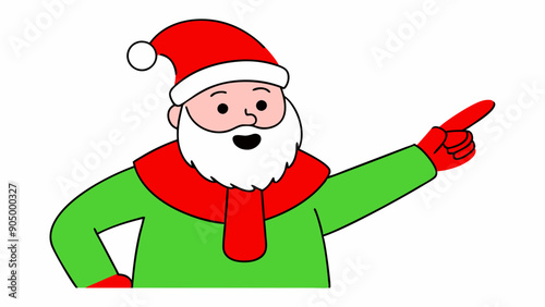 Vector Line Art of Amazed Santa Claus in Fashionable Clothes with Hat and Scarf