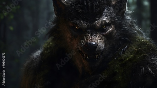 Intense Werewolf Portrait with Fierce Expression and Dramatic Lighting