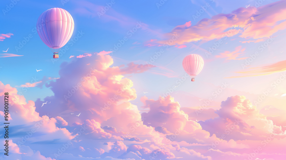 Obraz premium Hot Air Balloons in Pink Sunset Sky