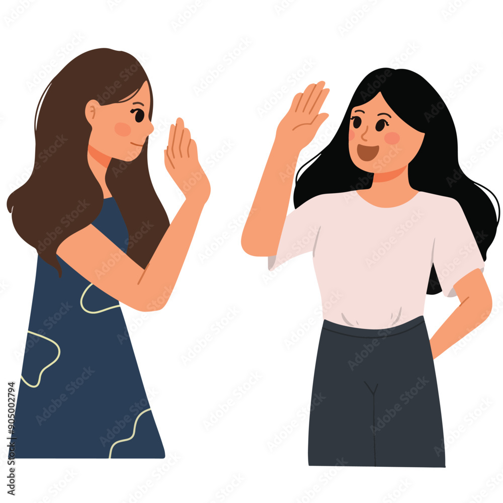 friends doing high five and saying hello gesture hand illustration friends doing high five and saying hello gesture hand illustration