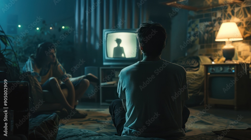 An unexpected tragic event unfolds on the TV suddenly. Young people are horrified, saddened, and stunned. An unexpected tragic event unfolds on the TV suddenly. Young people are horrified, saddened, and stunned.