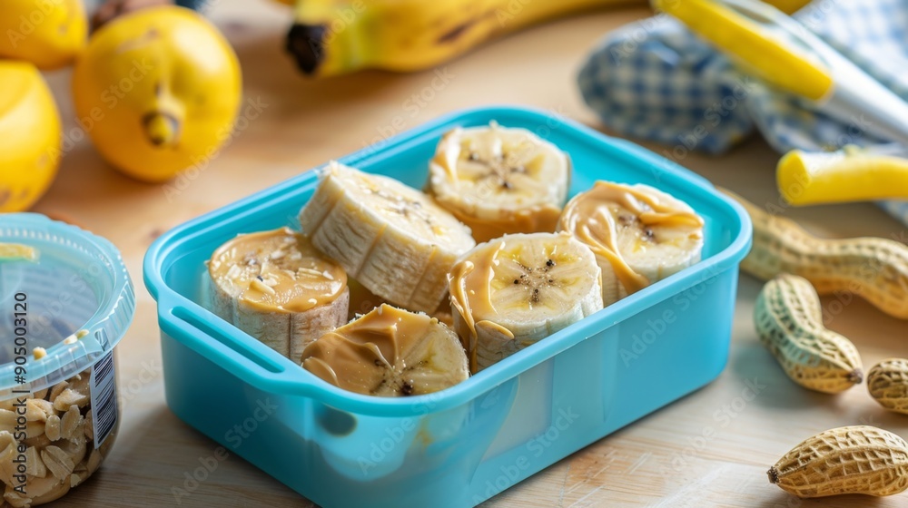 Healthy Banana Peanut Butter Snack in Lunch Box Healthy Banana Peanut Butter Snack in Lunch Box