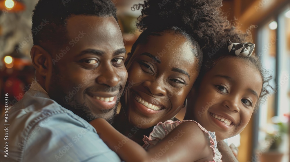 Fototapeta premium Black family smiling together at a celebration.