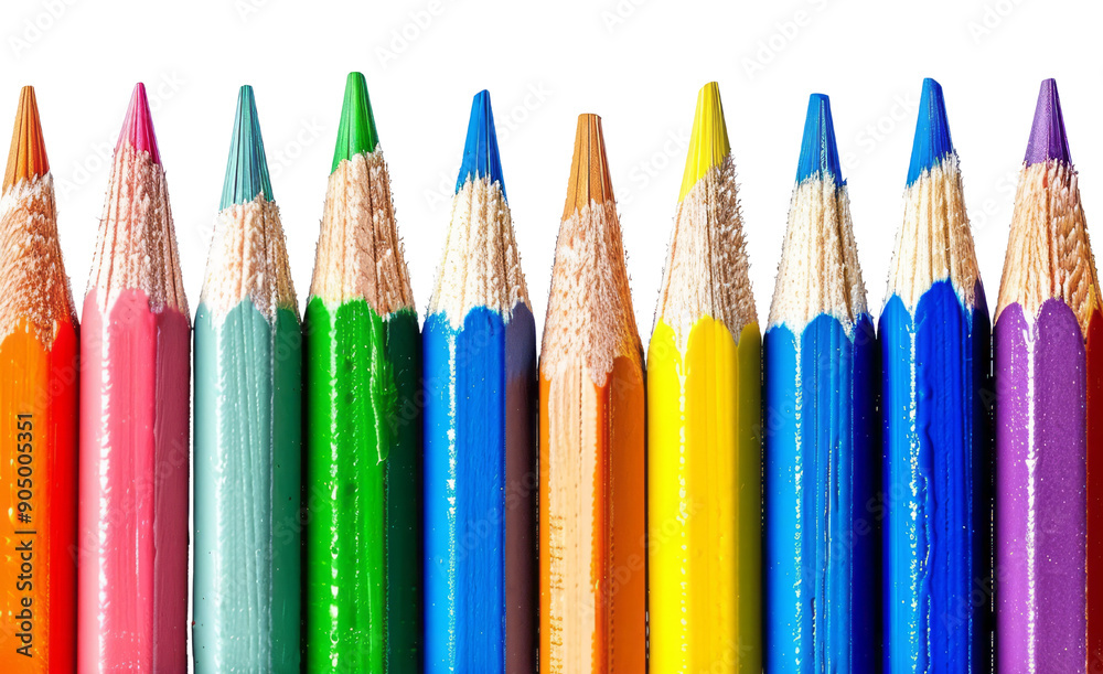 Colorful pencils arranged in a row, isolated on a transparent background. Colorful pencils arranged in a row, isolated on a transparent background.