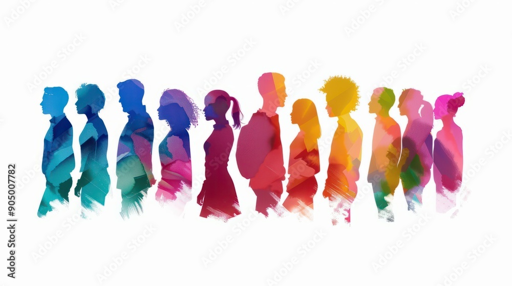 Group diversity colorful silhouette of people from the side. Group diversity colorful silhouette of people from the side.