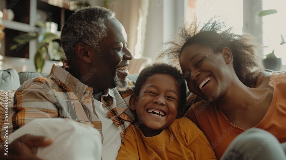 Obraz premium Happy african american family enjoying weekend and laughing together at home
