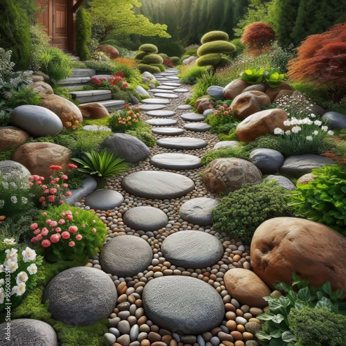 19 26 Stone Path A surface composed of natural stones or boulder photo