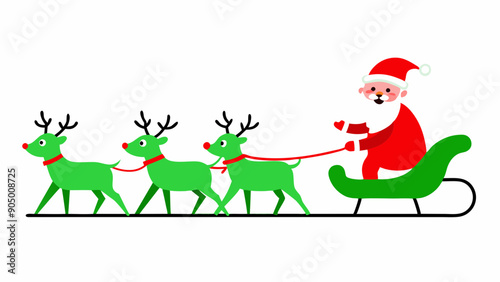 Santa Claus Sleigh Ride Vector Line Art